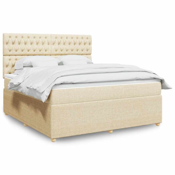vidaXL Posteľný rám boxspring s matracom krémový 180x200 cm látka