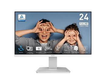 MSI monitor PRO MP2412W, 23,8" VA/1920 x 1080 FHD/100Hz/1ms/HDMI/DP/bílá Monitor, 23.8" VA, Full HD 1920×1080, 100Hz, 1ms MPRT, 3000:1, HDMI, DisplayPort, EyesErgo, VESA, cerný