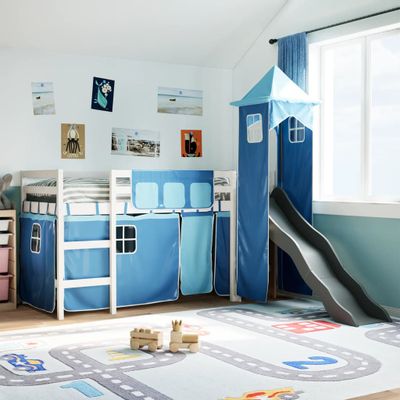 vidaXL Detská vyvýšená posteľ veža modrá 90x200 cm masívna borovica