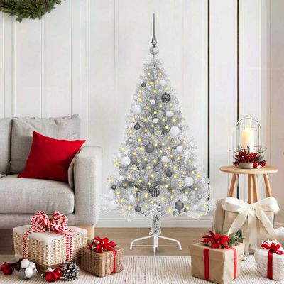 vidaXL Umelý predsvietený vianočný stromček Strieborná 150 cm PET