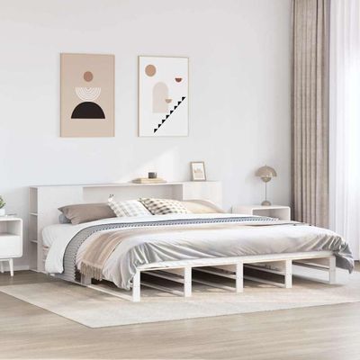vidaXL Posteľ s knižnicou bez matraca biela 200x200cm masívne drevo