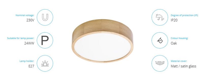 Stropné svietidlo dubové drevo ORNO AD-PL-6292OE27SM, 3xE27, 3x24W IP20, priemer 375