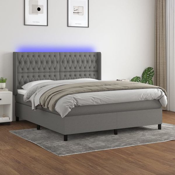 vidaXL Posteľ boxsping s matracom a LED tmavosivá 160x200 cm látka