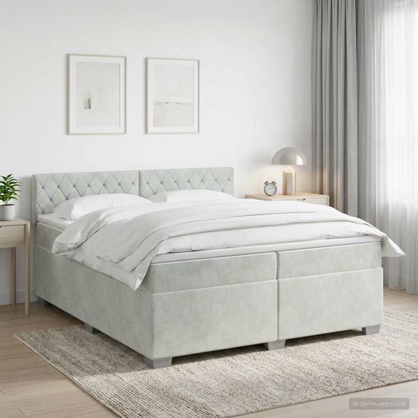 vidaXL Posteľ boxspring s matracom Svetlosivá 200 x 200 cm Zamat