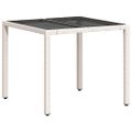 vidaXL Záhradný stôl so sklenenou doskou biely 90x90x75 cm polyratan
