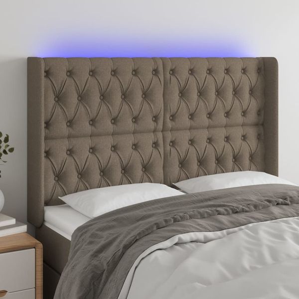 vidaXL Čelo postele s LED sivohnedé 163x16x118/128 cm látka