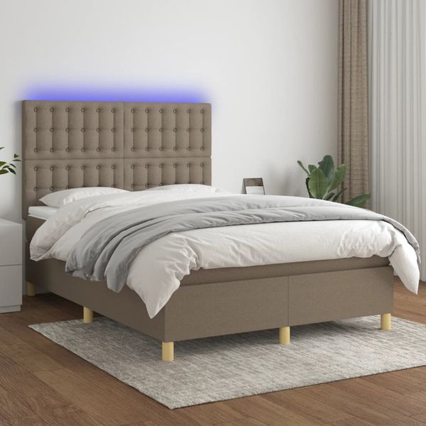 vidaXL Posteľ boxsping s matracom a LED sivohnedá 140x190 cm látka