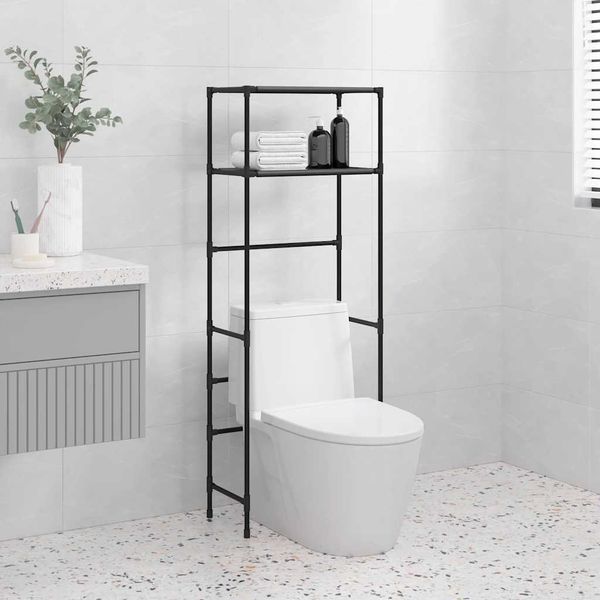 vidaXL 2-poschodový úložný stojan nad WC čierny 53,5x28x143 cm železo