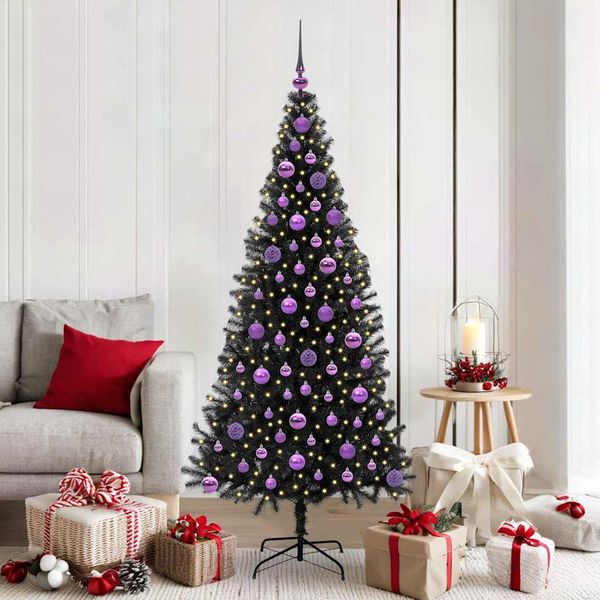 vidaXL Vianočný stromček s 300 LED-i so stojanom Čierna 180 cm PVC