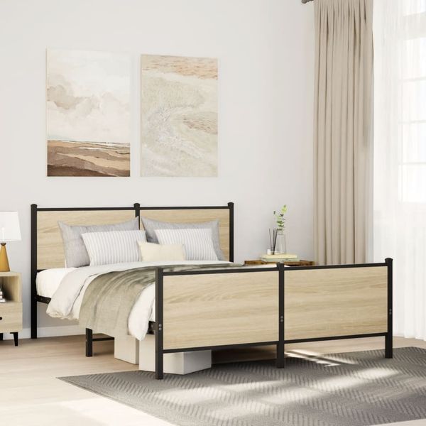 vidaXL Kovový posteľný rám bez matraca, dub sonoma 140x190 cm