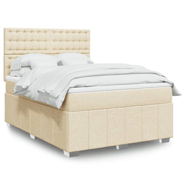 vidaXL Posteľný rám boxspring s matracom krémový 160x200 cm látka