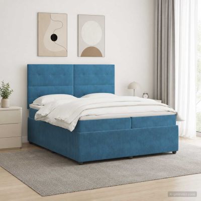 vidaXL LED boxspring posteľ s matracom Modrá 200 x 200 cm Zamat