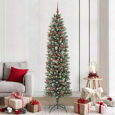 vidaXL Umelý chudý vianočný strom s 300 LED-i Zelená a biela 210 cm