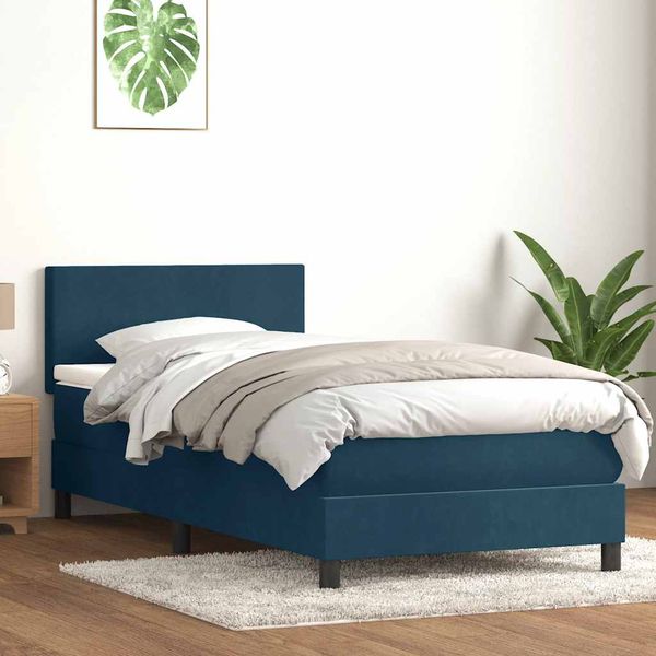 vidaXL Posteľný rám boxsping s matracom tmavomodrý 80x220 cm zamat