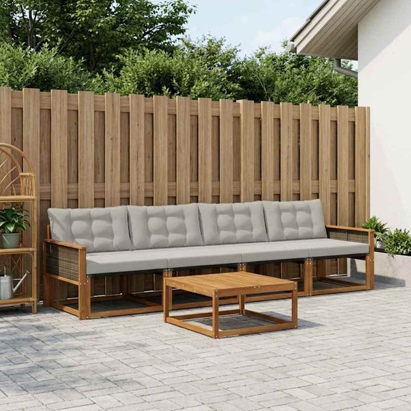 vidaXL Záhradná súprava gaučov s vankúšom 5 pcs Prírodná a svetlosivá