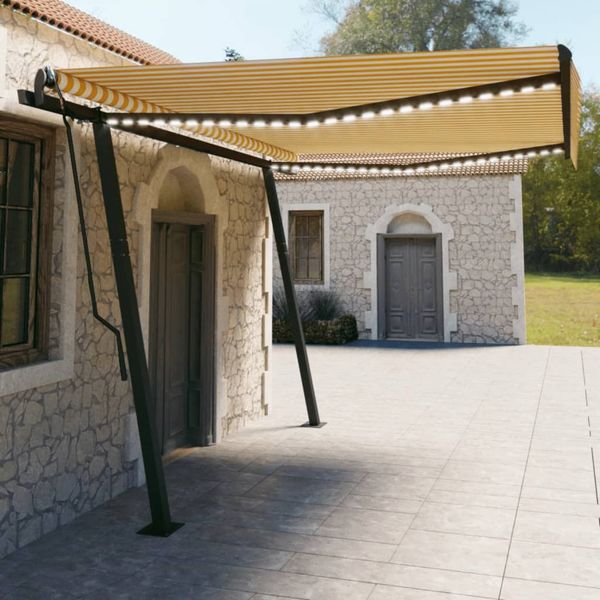 vidaXL Automatická markíza, LED a senzor vetra 4,5x3 m, žltá/biela