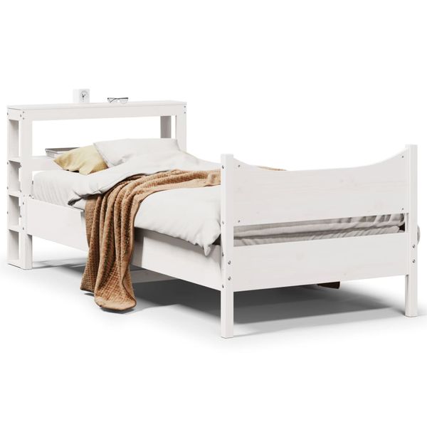 vidaXL Posteľný rám s čelom biely 75x190 cm borovicový masív