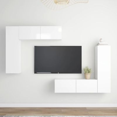 vidaXL 4-dielna súprava TV skriniek lesklá biela kompozitné drevo