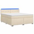 vidaXL Posteľ s boxspringom a matracom a LED Krémová 140 x 190 cm
