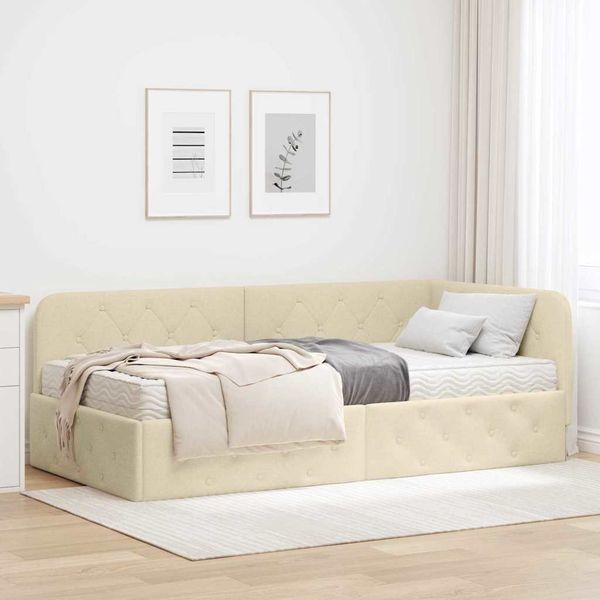 vidaXL Rohový rám postele Krémová 100 x 200 cm látka