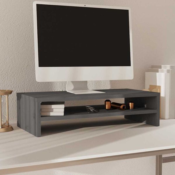 vidaXL Stojan na monitor sivý 50x24x13 cm masívna borovica