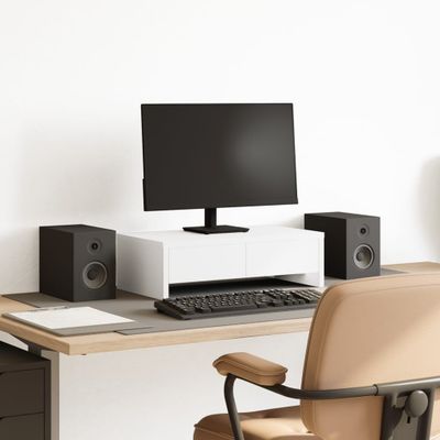 vidaXL Stojan na monitor a zásuvky biely 50x27x15 cm kompozitné drevo