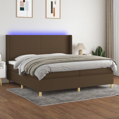vidaXL Posteľ boxsping s matracom a LED tmavohnedá 200x200 cm látka