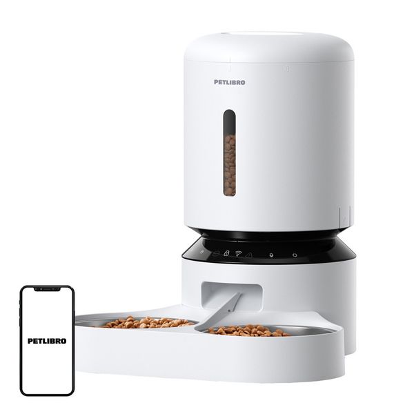 Dávkovač krmiva Petlibro Granary s dvojitou miskou, Wifi, 5 l (biely)