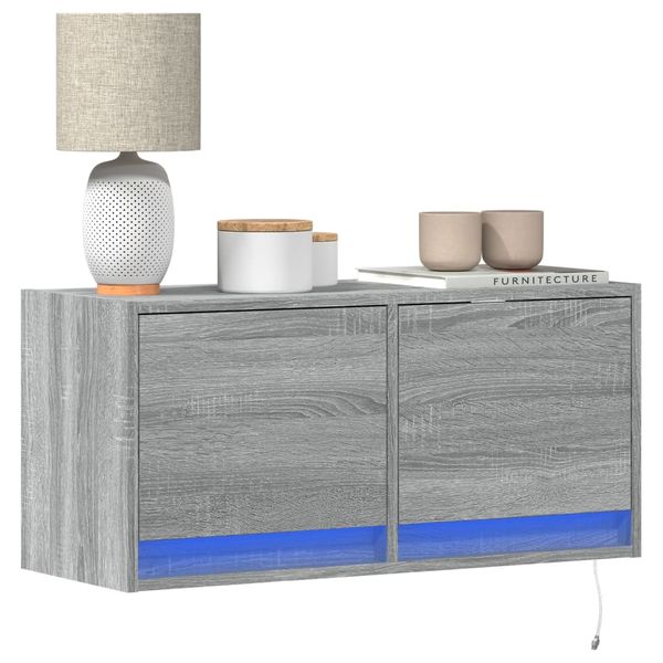vidaXL TV nástenná skrinka s LED svetlami sivá sonoma 80x31x38 cm