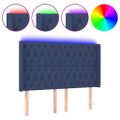 vidaXL Čelo postele s LED modré 163x16x118/128 cm látka