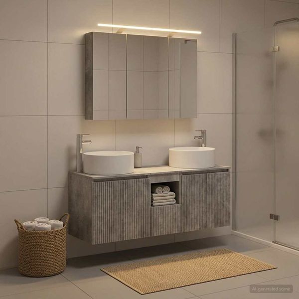 vidaXL Set kabinetov do kúpeľne 4 pcs Betónovo sivá 100 x 14,5 x 70 cm