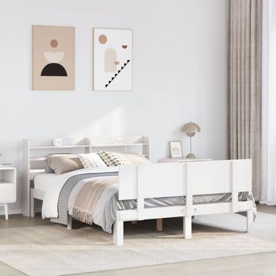 vidaXL Posteľný rám s čelom biely 120x190 cm borovicový masív