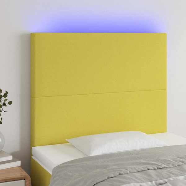 vidaXL Čelo postele s LED zelené 80x5x118/128 cm látka