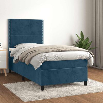 vidaXL Posteľný rám boxsping s matracom tmavomodrý 100x200 cm zamat