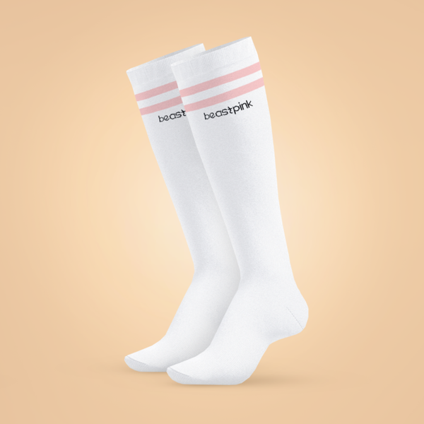 Podkolienky Knee High Socks White - BeastPink, veľkosť M