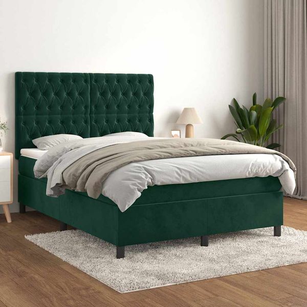 vidaXL Posteľný rám boxsping s matracom tmavozelený 140x200 cm zamat