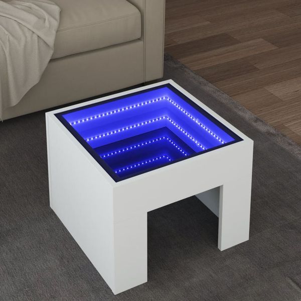 vidaXL Nočný stolík s nekonečnými LED biely 40x40x30 cm
