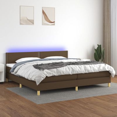 vidaXL Posteľ boxsping s matracom a LED tmavohnedá 200x200 cm látka