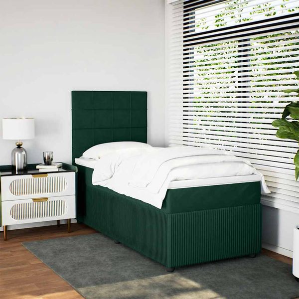 vidaXL Posteľný rám boxsping s matracom tmavozelený 80x200 cm zamat