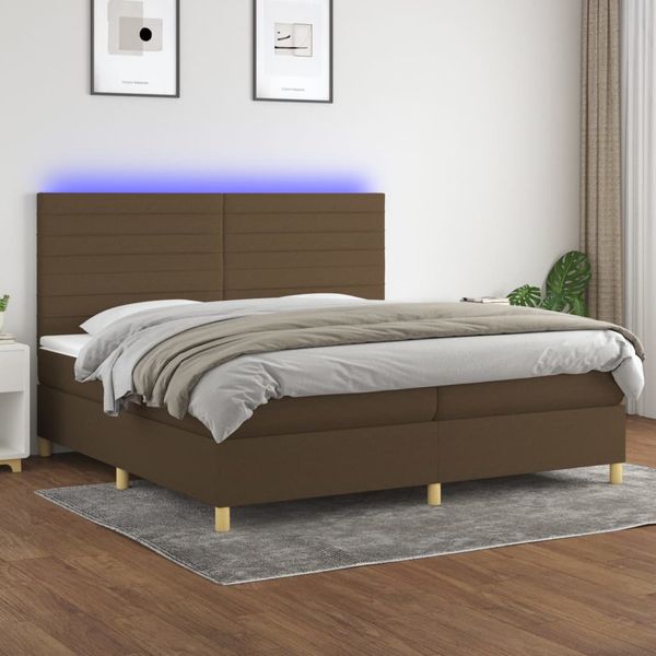 vidaXL Posteľ boxsping s matracom a LED tmavohnedá 200x200 cm látka