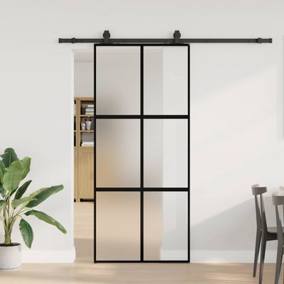vidaXL Posuvné dvere s kovaním čierne 90x205 cm tvrdené sklo