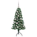 vidaXL Rohový umelý vianočný strom s 150 LED-i Zelená 120 cm PVC a kov