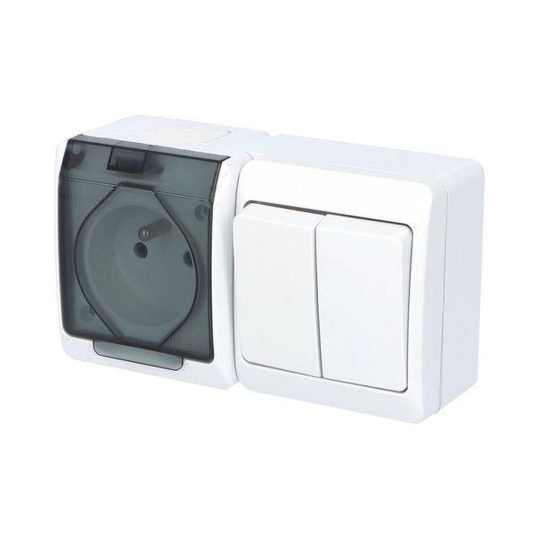 GALATEA IP44 Spínač sériový č.5 + zásuvka 2P+PE (biela + průhledná)