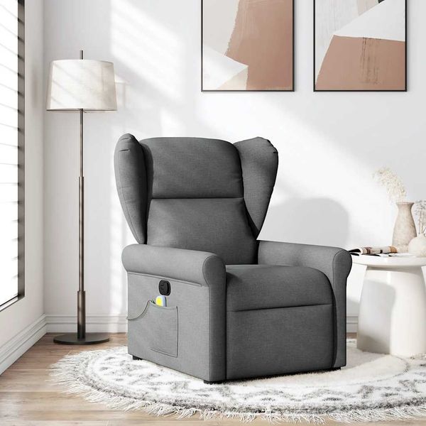 vidaXL Masážne kreslo s polohovacím mechanizmom, tmavosivá látka
