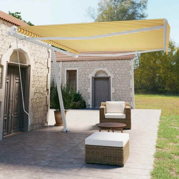 vidaXL Voľne stojaca ručne zaťahovacia markíza 450x350 cm, žlto biela