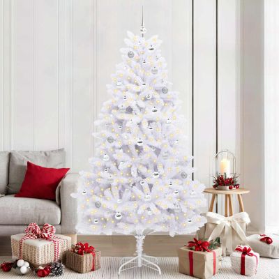 vidaXL Umelý Sklápací Vianočný Stromček Biela 210 cm PVC a oceľ