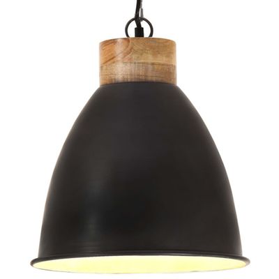 vidaXL Industriálna závesná lampa čierna železo a masívne drevo 35 cm E27