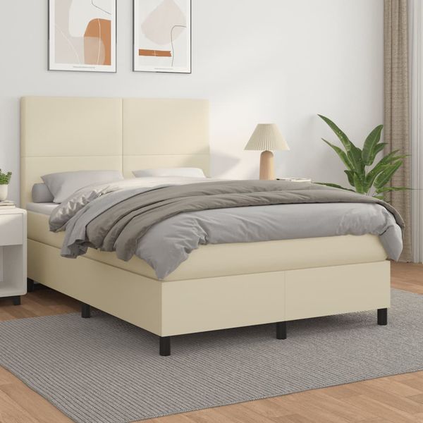 vidaXL Boxspring posteľ s matracom krémová 140x190 cm umelá koža
