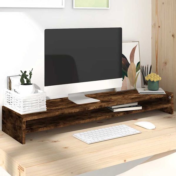 vidaXL Stojan na monitor dymový dub 100x24x13 cm spracované drevo