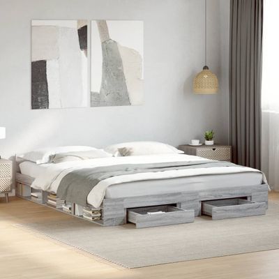vidaXL Posteľný rám so zásuvkami sivá sonoma 200x200cm kompozit. drevo
